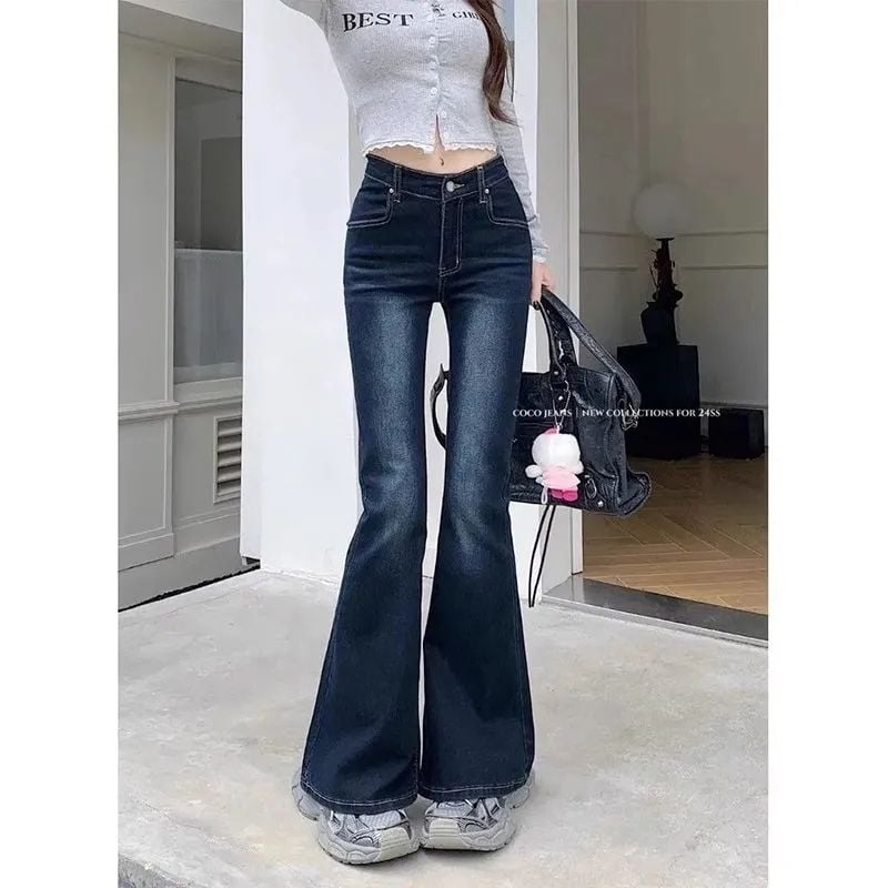 Jeans dama în stil american, denim spălat, talie joasă, ușor evazați, siluetă cu croială evazivă, toamnă 2025, croială slim și versatilă