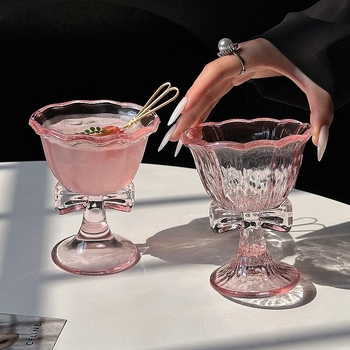 LIDY Pahar roz cu picior înalt și nod de fluture, pentru vin roșu, șampanie, cocktailuri și cafea