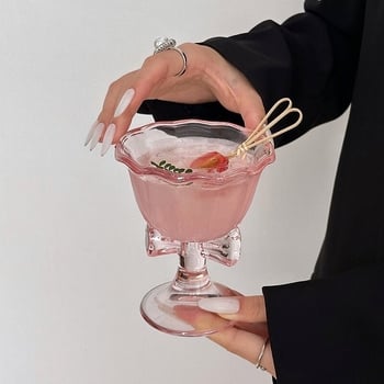 LIDY Pahar roz cu picior înalt și nod de fluture, pentru vin roșu, șampanie, cocktailuri și cafea