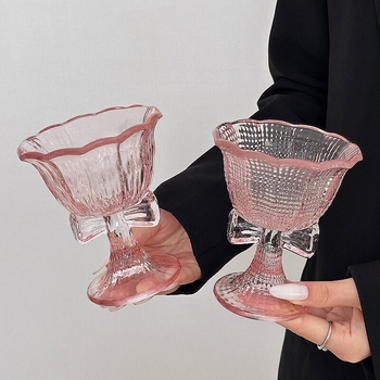 LIDY Pahar roz cu picior înalt și nod de fluture, pentru vin roșu, șampanie, cocktailuri și cafea