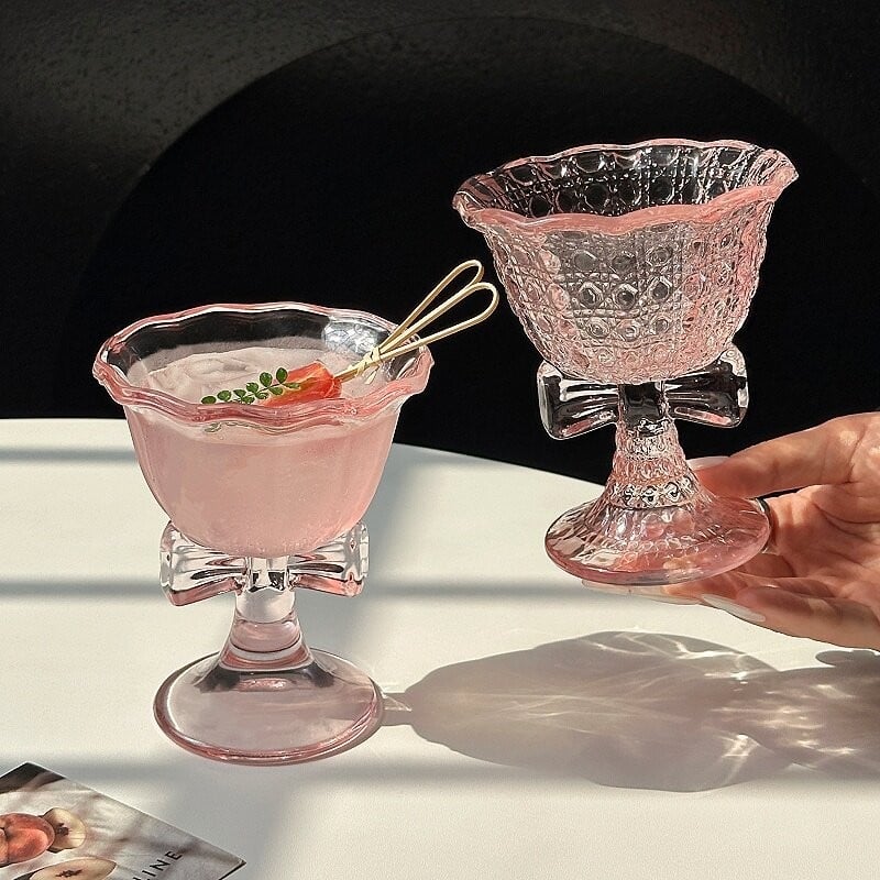 LIDY Pahar roz cu picior înalt și nod de fluture, pentru vin roșu, șampanie, cocktailuri și cafea