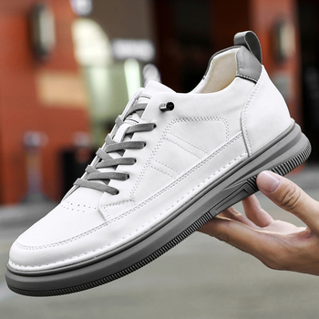 866 Unisex tenisice s unutarnjim povećanjem visine, debelim platformama, kožnim gornjim dijelom, bijele tenisice za casual nošenje