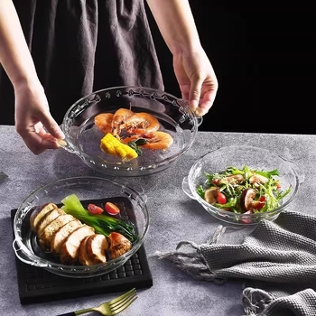 Farfurie rotundă din sticlă temperată, pentru microunde, farfurie de servire abalón, veselă de bucătărie, tavă de copt