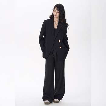 Blazer negru pentru femei, stil coreean, croială lejeră, model de primăvară, cu notă de lux