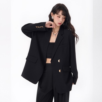 Blazer negru pentru femei, stil coreean, croială lejeră, model de primăvară, cu notă de lux