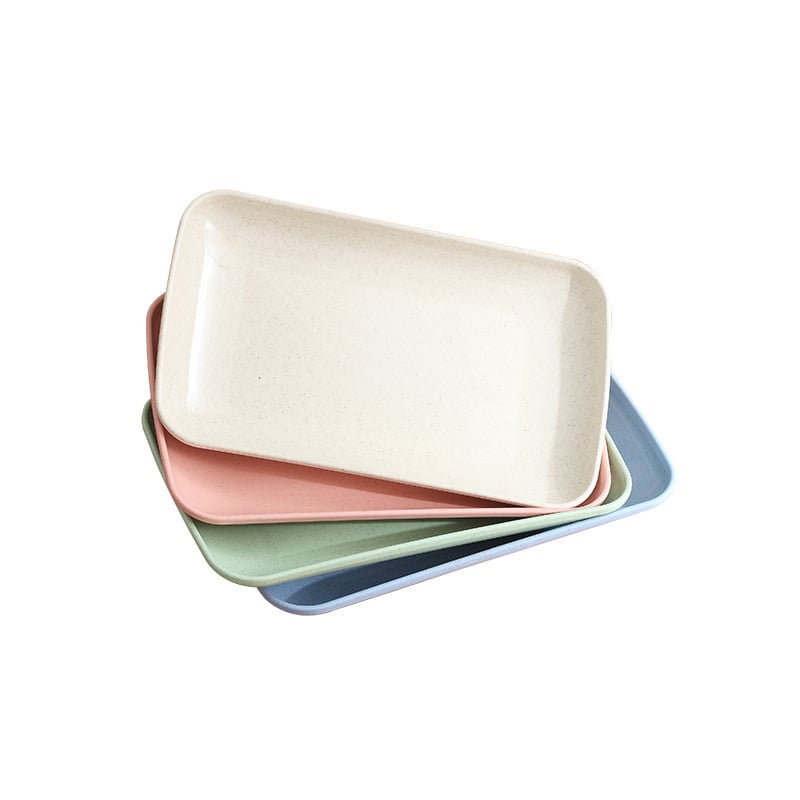 Farfurie plastic din pai de grâu, farfurie mică dreptunghiulară de servire pentru hot pot și grătar