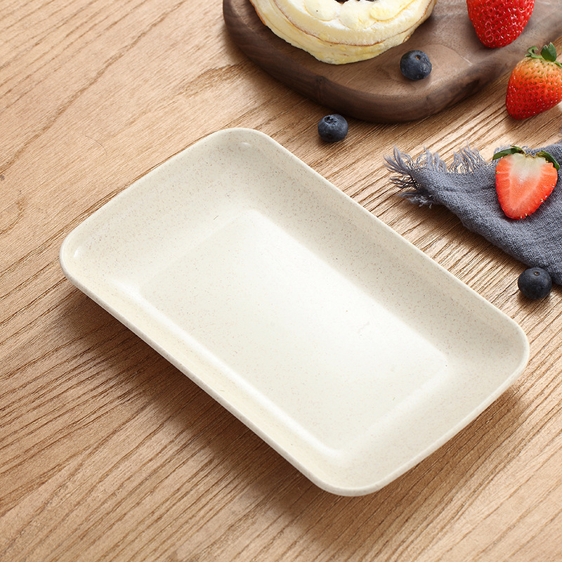 Farfurie plastic din pai de grâu, farfurie mică dreptunghiulară de servire pentru hot pot și grătar