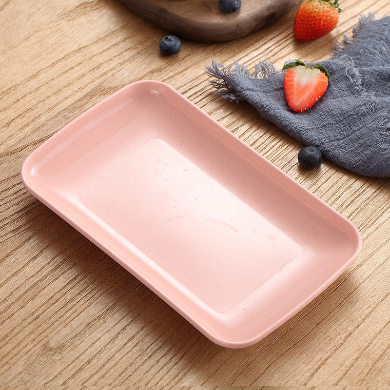 Farfurie plastic din pai de grâu, farfurie mică dreptunghiulară de servire pentru hot pot și grătar