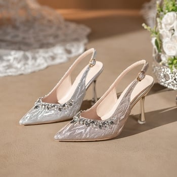 Pantofi cu toc în stil franțuzesc, strălucitori cu cristale, pentru femei, vârf ascuțit, toc 6-8 cm, partea superioară din piele, pantofi de banchet, Zordini