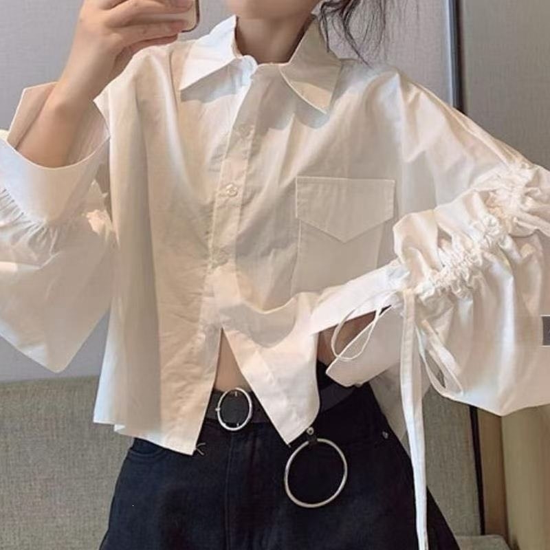 Bluza cu guler de păpușă, satin moale, croială lejeră, mâneci lungi