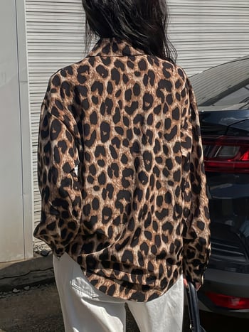 Cămașă de damă cu imprimeu leopard, primăvara 2025, croială lejeră, stil Hong Kong, design retro