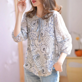 Cămașă din poliester cu guler rotund, mâneci lungi, model geometric, stil casual coreean, croială regulată, primăvara 2026