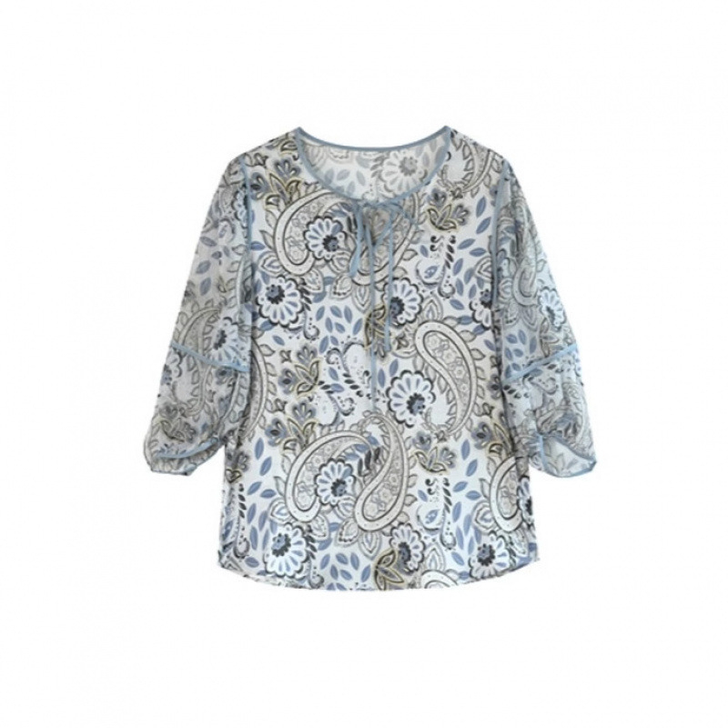 Cămașă din poliester cu guler rotund, mâneci lungi, model geometric, stil casual coreean, croială regulată, primăvara 2026