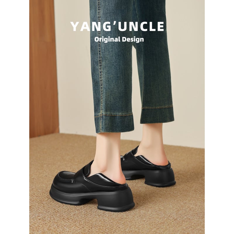 Loafers negri pentru femei, stil britanic retro, talpă groasă, toc gros, vârf rotund, din piele artificială