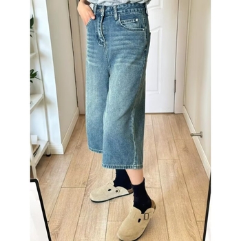 Jeans dama croială lejeră, talie înaltă, wide-leg cropped, vară 2026