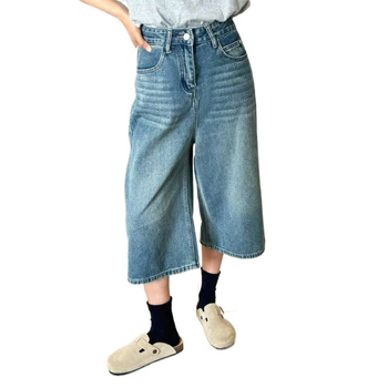 Jeans dama croială lejeră, talie înaltă, wide-leg cropped, vară 2026