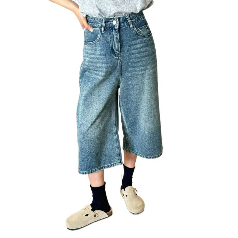 Jeans dama croială lejeră, talie înaltă, wide-leg cropped, vară 2026