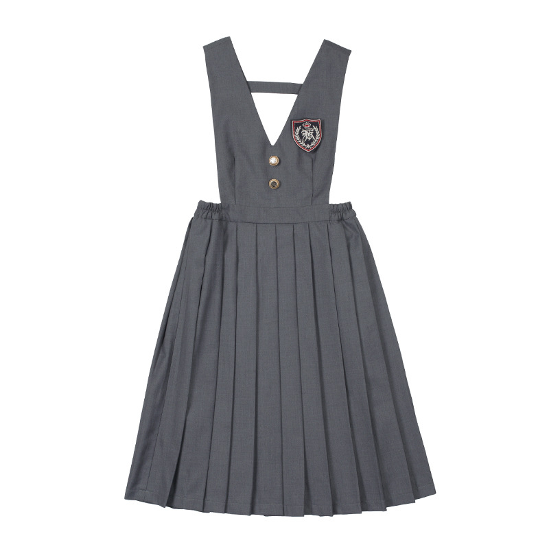 Set uniformă școlară pentru elevi din gimnaziu și liceu — rochie formală pentru copii, ținută pentru reprezentații de Ziua Copilului, uniformă pentru fotografii de absolvire, stil colegiu cu bretele