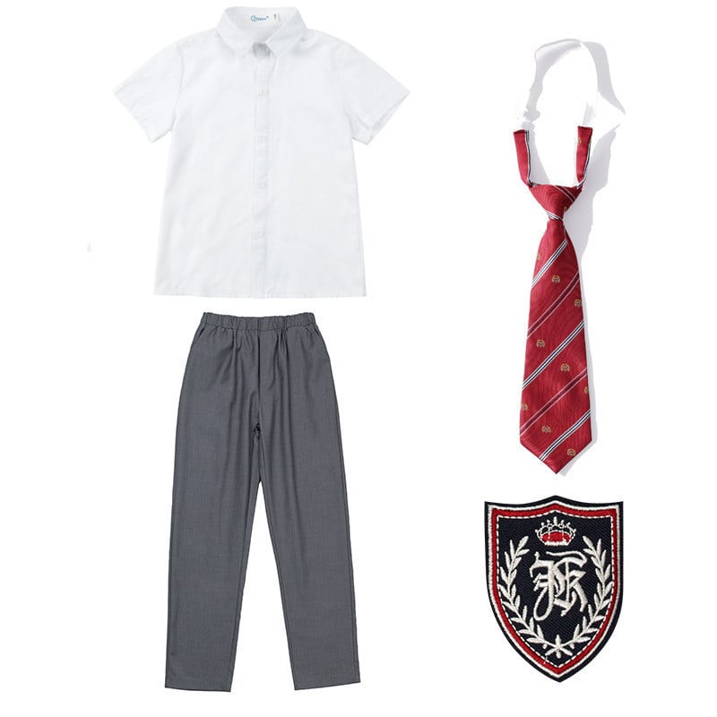 Set uniformă școlară pentru elevi din gimnaziu și liceu — rochie formală pentru copii, ținută pentru reprezentații de Ziua Copilului, uniformă pentru fotografii de absolvire, stil colegiu cu bretele