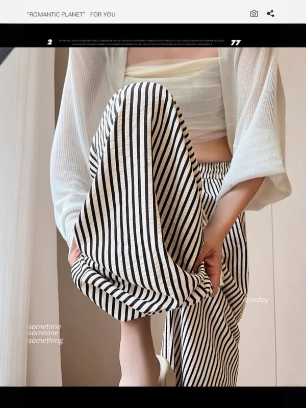Pantaloni largi eleganți pentru femei cu dungi alb-negru, talie înaltă, croială dreaptă, casual, primăvară-vară-toamnă 2025