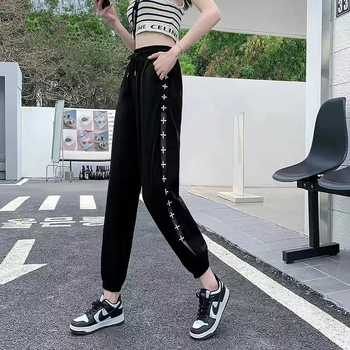 Pantaloni haarem cropped pentru femei, din material ice-silk, uscare rapidă, croială lejeră, plus size