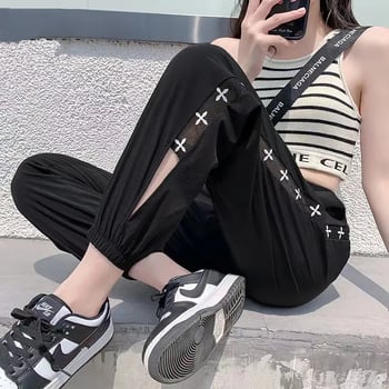 Pantaloni haarem cropped pentru femei, din material ice-silk, uscare rapidă, croială lejeră, plus size