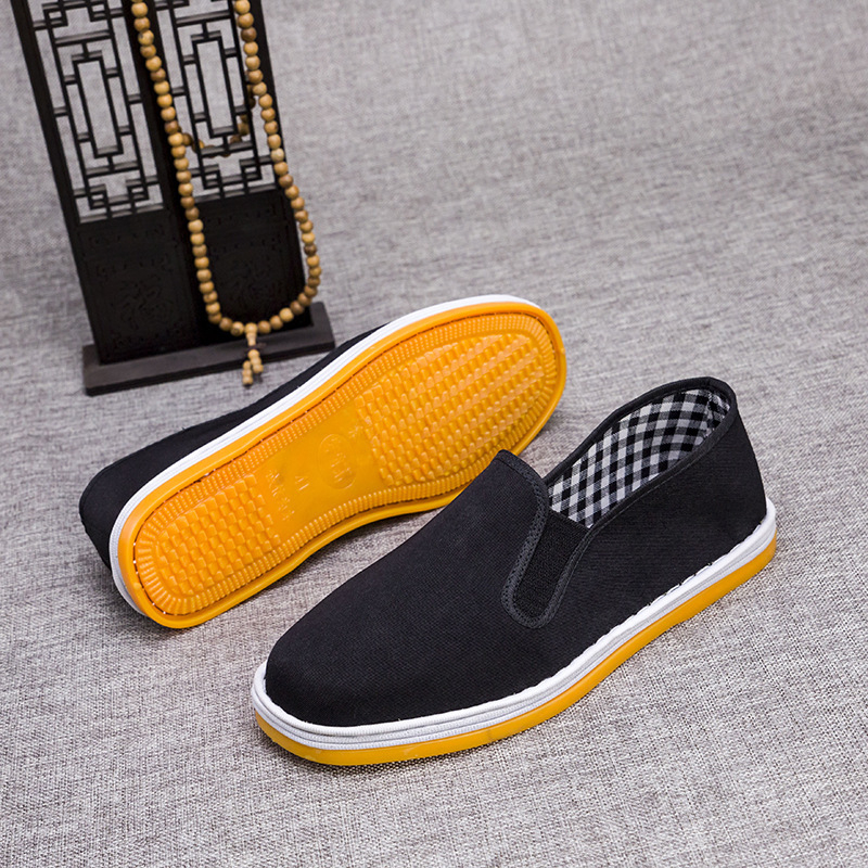 Pantofi din pânză unisex cu talpă din tendon de vită, talpă cu mai multe straturi, negri, slip-on, pentru lucru
