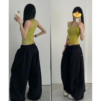 Pantaloni de lucru în stil american pentru femei de înălțime redusă, pantaloni sport uscați rapid, talie înaltă, croială coreeană, picioare largi
