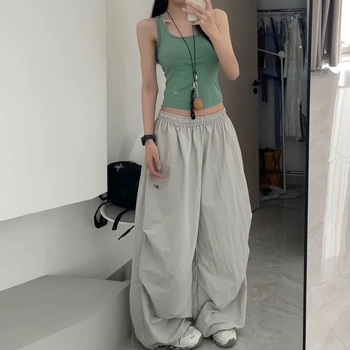 Pantaloni de lucru în stil american pentru femei de înălțime redusă, pantaloni sport uscați rapid, talie înaltă, croială coreeană, picioare largi