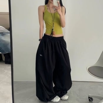 Pantaloni de lucru în stil american pentru femei de înălțime redusă, pantaloni sport uscați rapid, talie înaltă, croială coreeană, picioare largi