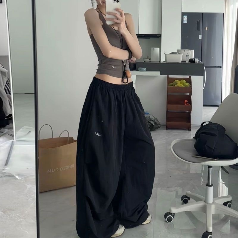 Pantaloni de lucru în stil american pentru femei de înălțime redusă, pantaloni sport uscați rapid, talie înaltă, croială coreeană, picioare largi