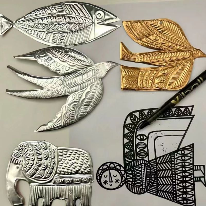 Pandantiv realizat manual din folie de aluminiu, reliefat, 0,07 mm grosime, pentru artă DIY și experimente educaționale