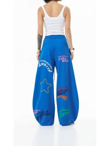 Pantaloni de trening personalizați, în stil american retro, cu imprimeu de litere și tiv curbat, design unisex, casual, largi