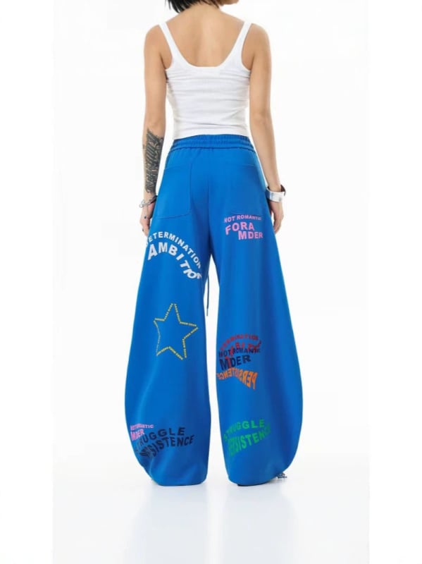 Pantaloni de trening personalizați, în stil american retro, cu imprimeu de litere și tiv curbat, design unisex, casual, largi