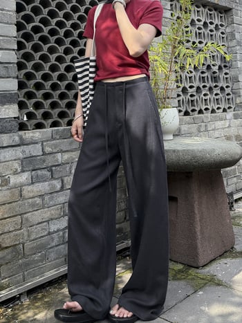Pantaloni albi, largi din Tencel-Lin pentru femei, ușori de vară, țesătură bumbac-lin, stil Old Money, croială dreaptă cu drapaj