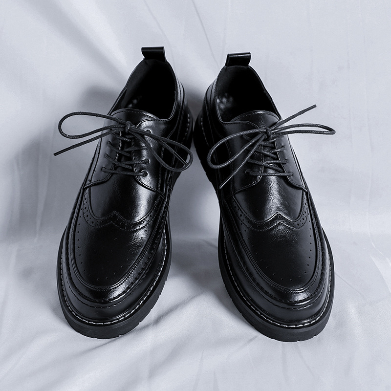 Crni muški derby cipele Brock, kožni gornji dio, casual stil, britanski retro vjenčani izgled 25839