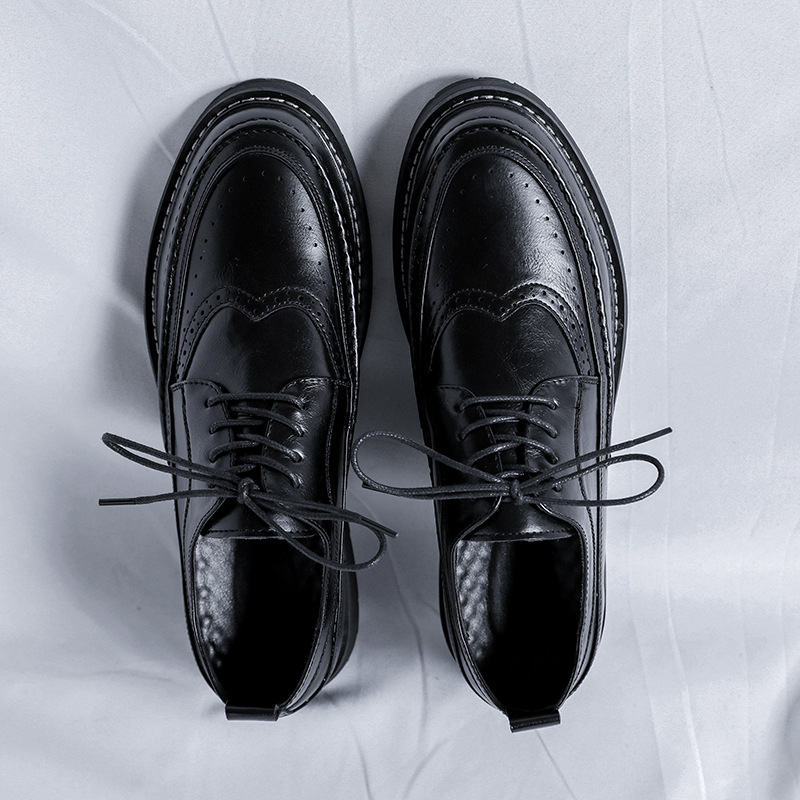 Crni muški derby cipele Brock, kožni gornji dio, casual stil, britanski retro vjenčani izgled 25839