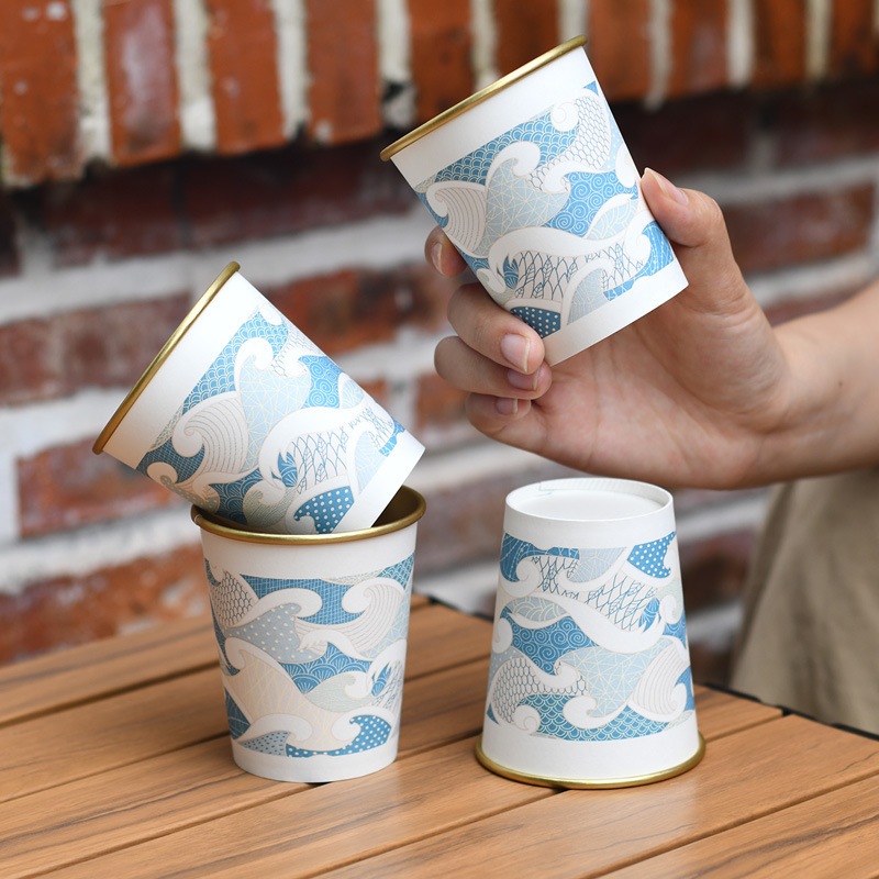 Cupe de hârtie cu folie de aur, de unică folosință, pentru băuturi calde, foarte groase; cafea, lapte de soia și ceai; uz casnic și comercial; 201-300 ml; hârtie laminată; etanșe; protecție împotriva arsurilor; imprimare logo disponibil