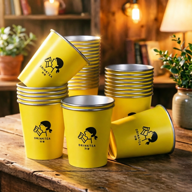 Cupe de hârtie cu folie de aur, de unică folosință, pentru băuturi calde, foarte groase; cafea, lapte de soia și ceai; uz casnic și comercial; 201-300 ml; hârtie laminată; etanșe; protecție împotriva arsurilor; imprimare logo disponibil