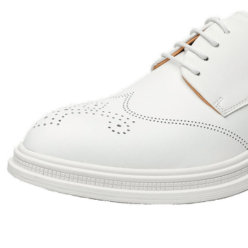 E8599 Pantofi casual din piele, stil brogue britanic, albi, cu talpă joasă, pentru bărbați