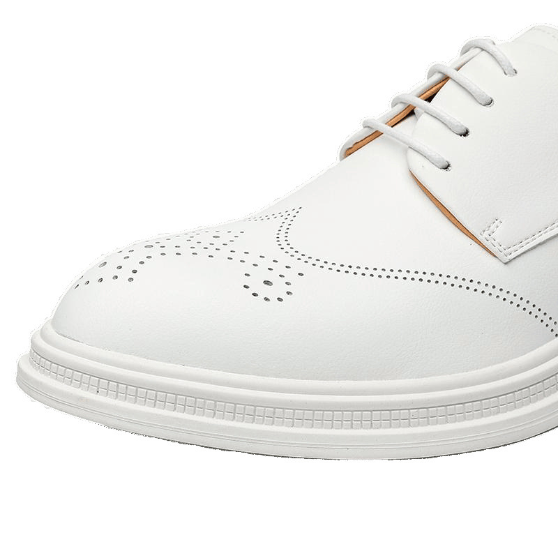 E8599 Pantofi casual din piele, stil brogue britanic, albi, cu talpă joasă, pentru bărbați