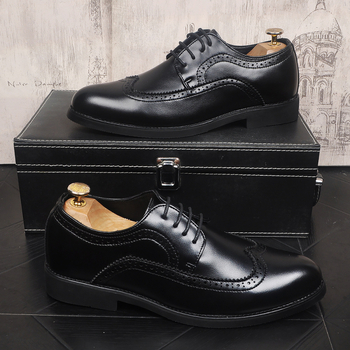 Pantofi derby pentru bărbați din piele, stil coreean, detalii brogue, vârf ascuțit, business casual