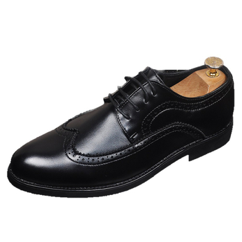 Pantofi derby pentru bărbați din piele, stil coreean, detalii brogue, vârf ascuțit, business casual