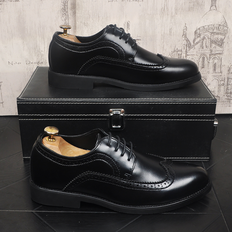 Pantofi derby pentru bărbați din piele, stil coreean, detalii brogue, vârf ascuțit, business casual