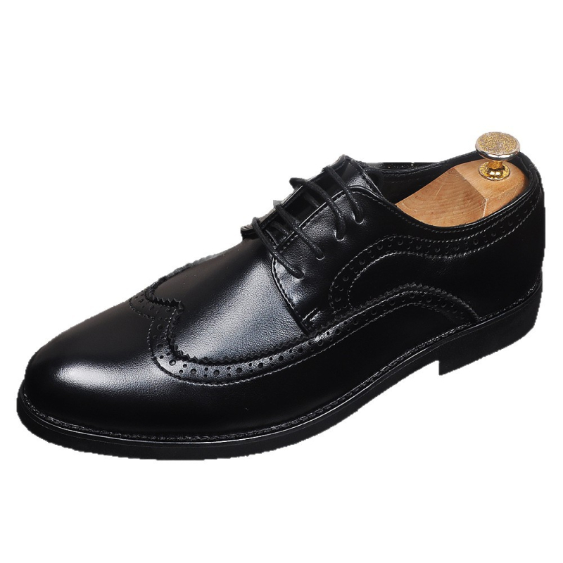 Pantofi derby pentru bărbați din piele, stil coreean, detalii brogue, vârf ascuțit, business casual