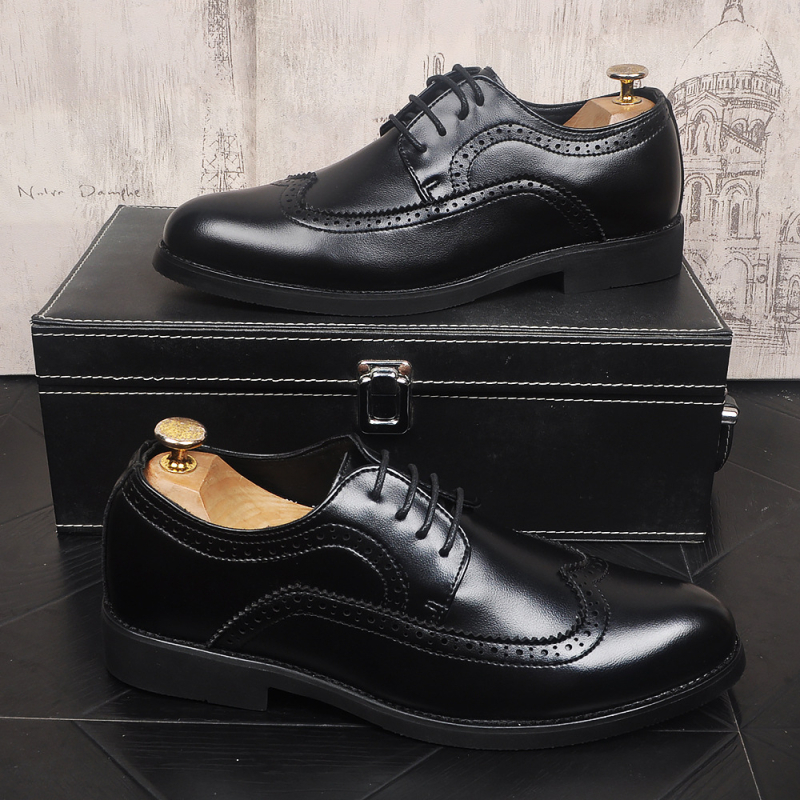 Pantofi derby pentru bărbați din piele, stil coreean, detalii brogue, vârf ascuțit, business casual