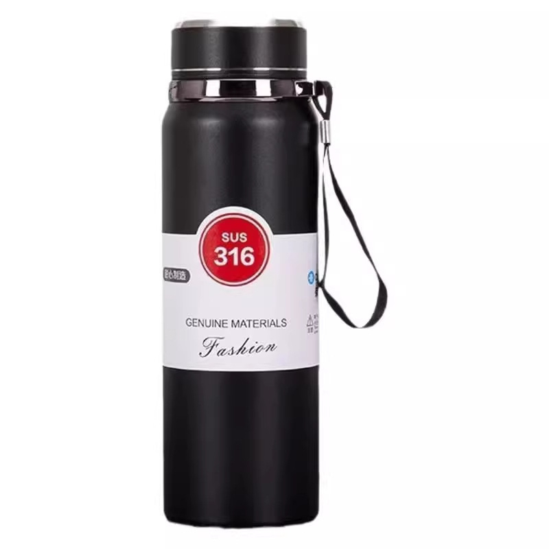 Sticlă termică din oțel inoxidabil 316L, 800 ml, cu compartiment pentru ceai, portabilă pentru exterior