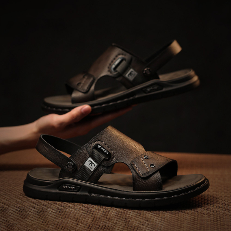 Muške sandale s debelom potplatom, ljeto 2026, kožne sandale s mekanom podlogom, cipele za plažu, dvostruka upotreba