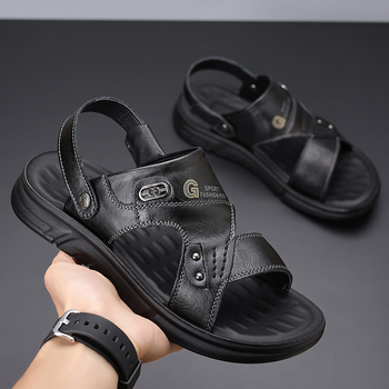 Sandale pentru bărbați din piele de vită de înaltă calitate – pantofi casual de vară pentru plajă, deget deschis, respirabile, antiderapante, utilizare în exterior
