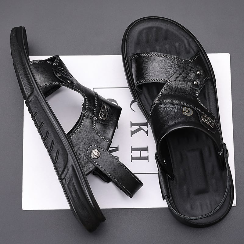 Sandale pentru bărbați din piele de vită de înaltă calitate – pantofi casual de vară pentru plajă, deget deschis, respirabile, antiderapante, utilizare în exterior